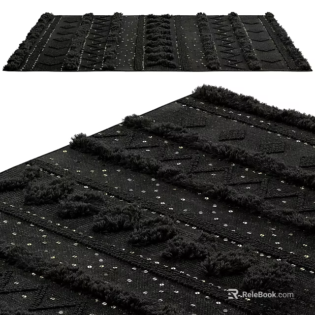 Square Black Area Rug With Tufted Textured Patterns And Dots 3d model 