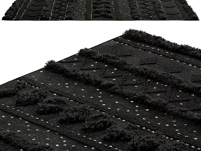 Square Black Area Rug With Tufted Textured Patterns And Dots 3d model