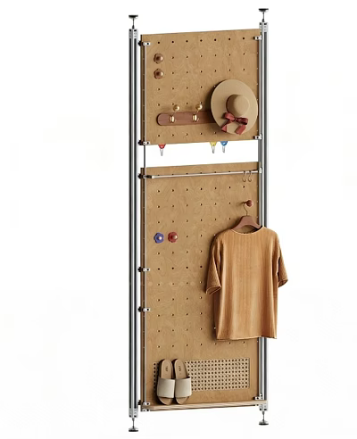 Wall Mounted Pegboard Shelf With Hat T Shirt And Colorful Hooks 3d model