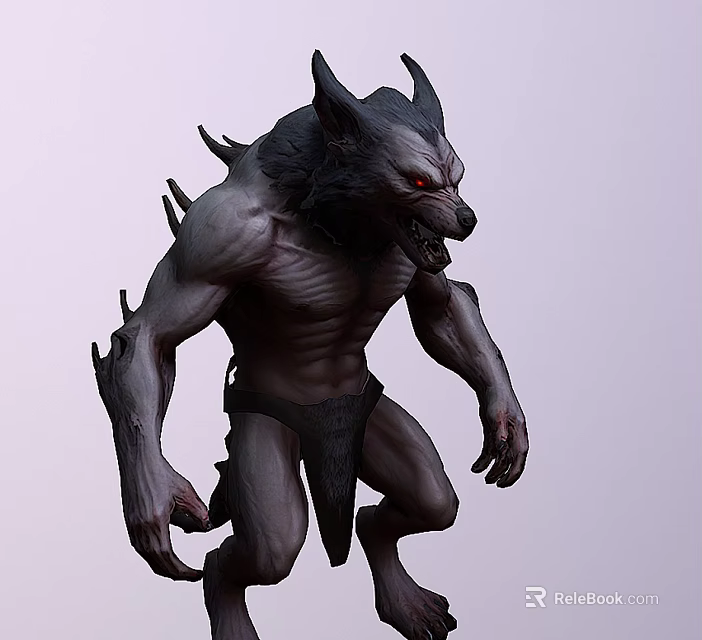 Werewolf Game Movie Character With Pointed Ears Red Eyes Muscular Build And Fierce Expression 3d model 