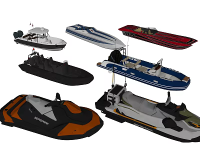 Various Types of Boats Including Jet Skis Yachts and Inflatable Designs 3d model
