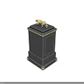 Vintage Black Safe With Gold Accents And Decorative Statue On Top