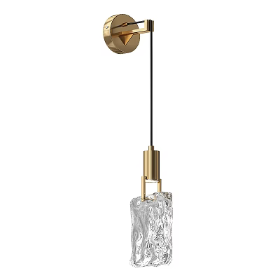 Modern Wall Sconce with Gold Metal Frame and Textured Clear Glass Shade Design 3d model