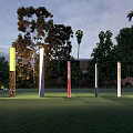Outdoor Lights Modern Colorful Light Poles Standing On Lawn With Trees At Night
