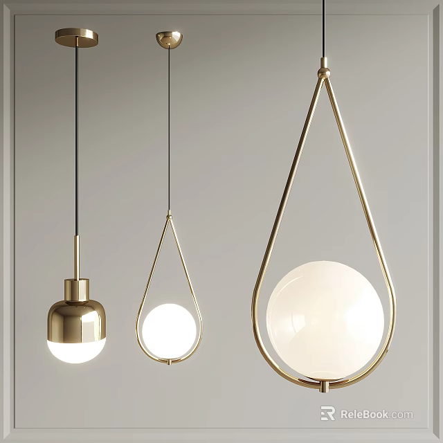 Modern Gold Pendant Lights With Teardrop Frames And Spherical Shades In Three Designs 3d model 