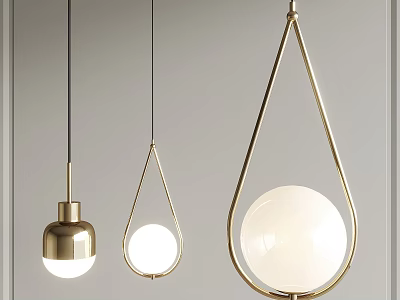 Modern Gold Pendant Lights With Teardrop Frames And Spherical Shades In Three Designs 3d model