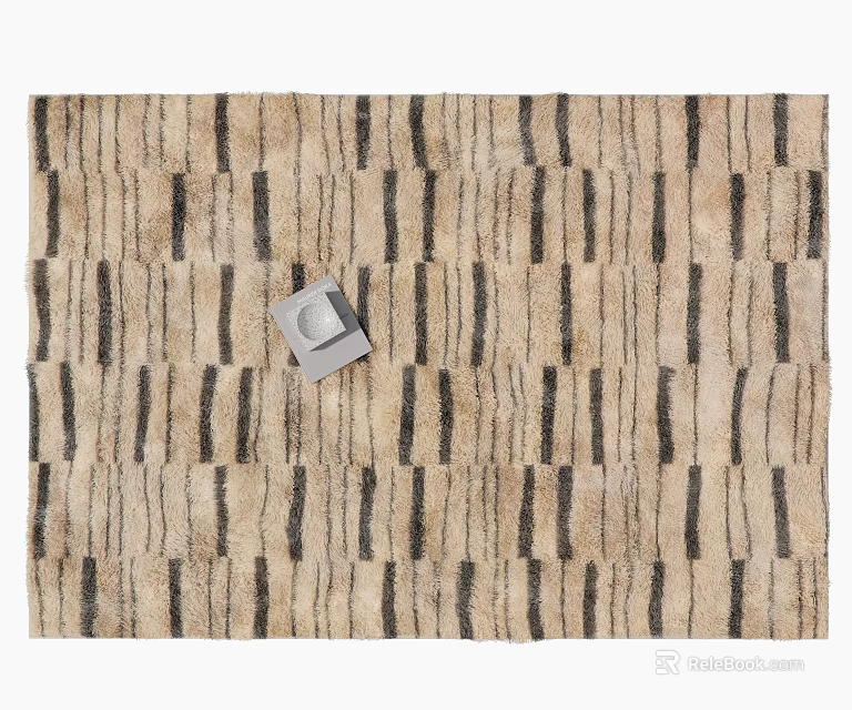 Beige Square Rug With Black Stripes Geometric Pattern For Home Decor 3d model