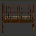 Vintage Red Iron Bed Frame With Patterned Mattress And Rusty Details 3d model
