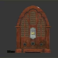 Vintage Wooden Computer With Curved Top Grille Panel Control Knobs And Display Dial 3d model