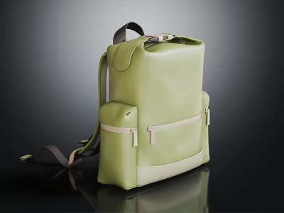 Contemporary Green Backpack With Leather Finish Side Zipper Pockets And Adjustable Straps 3d model