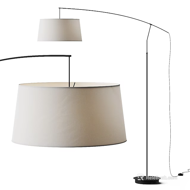 Modern Minimalist Floor Lamp With White Fabric Shade And Black Metal Stand For Living Room 3d model 