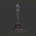 Red Clock Tower Model With Spire Clock Face And Square Stepped Base
