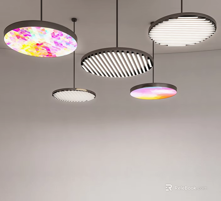 Modern Pendant Lights With Various Designs Colorful Patterns Striped And White Glowing For Interior 3d model 