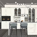 Elegant Modern Restaurant Interior Design With White Cabinets Marble Countertops And Green Chairs