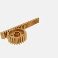 Golden Mechanical Gear and Rack with Precision Teeth and Central Hole 3d model