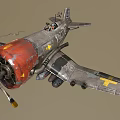 Vintage Military Aircraft With Red Engine Yellow Markings V224 Serial Number And Propeller