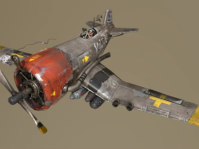 Vintage Military Aircraft With Red Engine Yellow Markings V224 Serial Number And Propeller 3d model