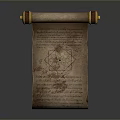 Ancient Scroll With Animal Themed Geometric Pattern And Brown Paper Texture