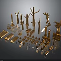 Modern Copper Metal Decorative Ornaments Featuring Tree Shaped Structures Platforms and Small Objects 3d model