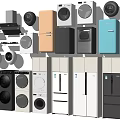 Modern Refrigerators And Freezers In Various Colors With Kitchen Appliances