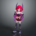 Game And Movie Character With Red Hair Horns Purple Long Hair And Heart Accessory