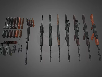 Various Military Weapons Display Including Rifles With Wooden Stocks And Metal Parts 3d model