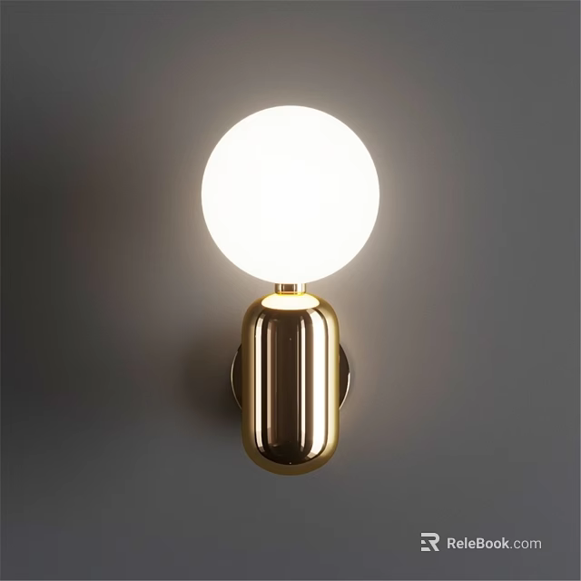 Modern Wall Sconce With White Spherical Shade And Golden Sleek Base 3d model 