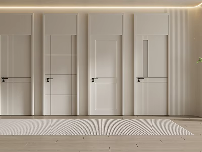 Four Modern White Hinged Doors With Simple Panel Design For Home Interior 3d model