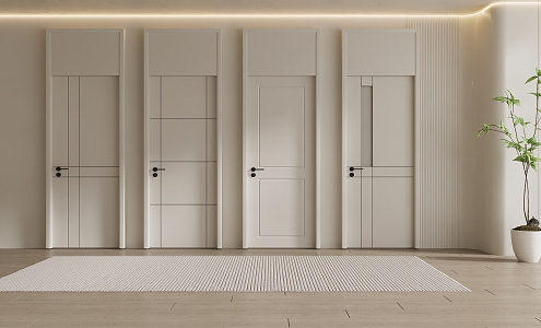 Modern swing door cream single door bedroom single door 3d model