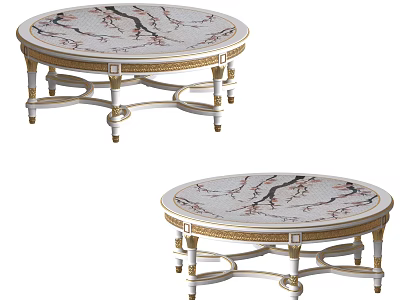 Elegant Round Coffee Table With Intricate Branch Pattern And White Gold Finish Ornate Carved Legs 3d model