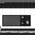 Modern Minimalist TV Wall With White Panels Built-in TV Lighted Shelves And Marble Base