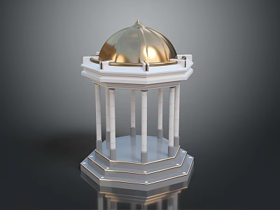 White Octagonal Structure With Golden Dome And Tall Columns On Pedestal 3d model