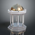 White Octagonal Structure With Golden Dome And Tall Columns On Pedestal 3d model
