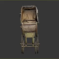 Vintage Baby Carriage With Classic Design Golden Wheels And Soft Fabric Upholstery