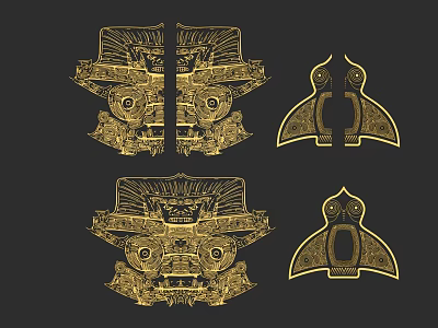 Golden Intricate Traditional Carvings With Decorative Patterns And Artistic Design Elements 3d model