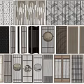 Various Decorative Partition Screens With Modern Geometric Patterns And Wooden Frames 3d model