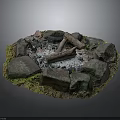 Rustic Stone Fire Pit Design With Logs Ash And Mossy Stones 3d model