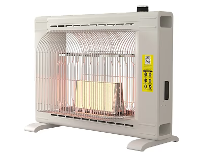 White Electric Heater With Metal Mesh Cover Control Panel And Heating Elements 3d model