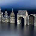 Ancient Architectural Structures With Spired Towers Stone Archways And Historic Design 3d model