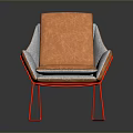 Modern Dining Chair With Brown Leather Seat And Red Metal Frame