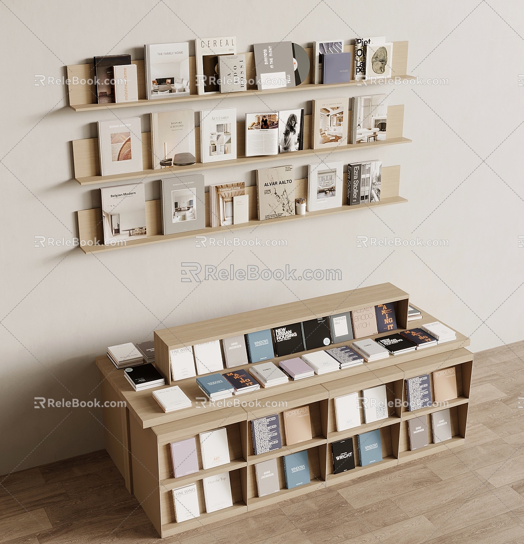 Modern Bookshelf Bookcase Books and Magazines 3d model