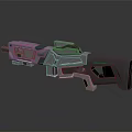 Futuristic Sci Fi Weapon 3D Model With Gray Metallic Finish And Green Accent Details
