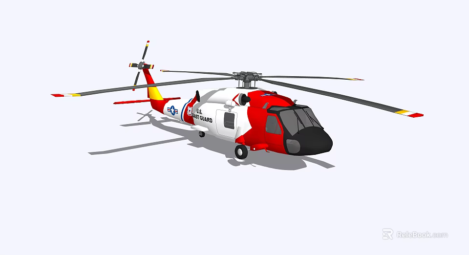 Red and White Rescue Helicopter with Emergency Service Design Features 3d model 