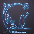Neon Lighting Combination with Children Silhouettes Leaves and Butterfly Design