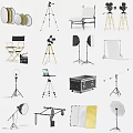 Essential Commercial Equipment with Tripods Studio Lights Reflectors and Director's Chairs