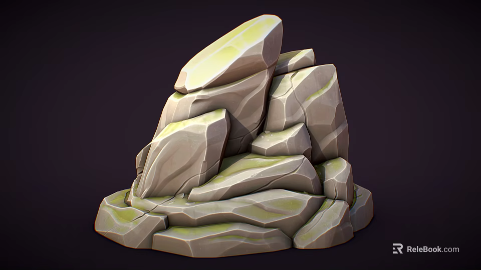 Natural Stacked Stones With Green Mossy Surface And Organic Formation Structure 3d model 