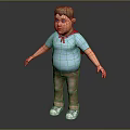 Chubby Blonde Boy Character In Light Blue Shirt Red Scarf Brown Pants White Shoes