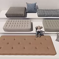 Home Living Essentials Featuring Tufted Cushions In Gray Beige Blue And Small Stuffed Toy Displayed