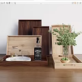 Practical Wooden Trays in Various Styles with Wine Glasses Bottle Plant and Small Fruits for Home Use