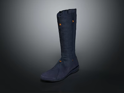 Dark Blue Tall Boots With Yellow Decorative Buttons And Simple Fabric Design 3d model